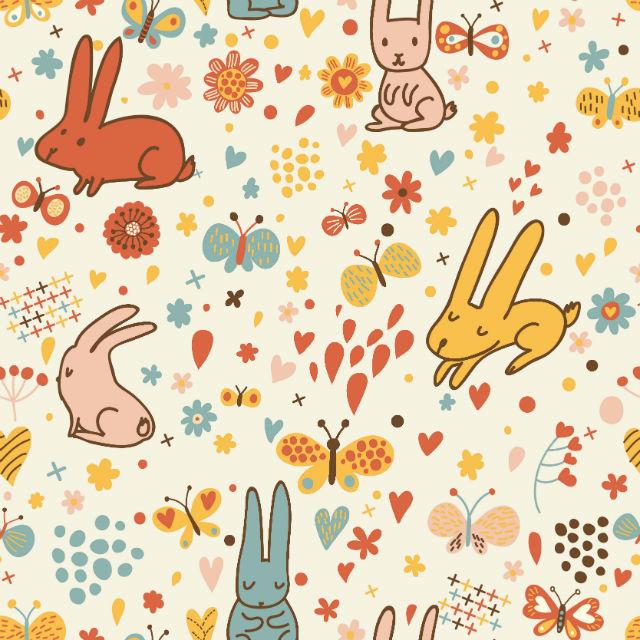 Детский фон для рулонной шторы - Кролики и бабочки