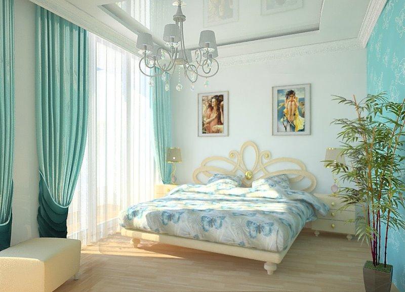 портьеры спокойного цвета в спальне