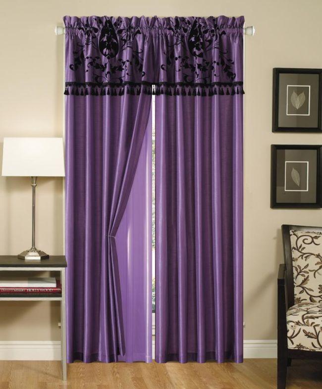 accessories-surprising-home-decor-ideas-with-purple-curtains-with-nice-head-combine-with-cream-wall-paint-also-small-table-with-white-shade-desk-lamp-also-armchair-and-combine-with-brown-laminated-flo
