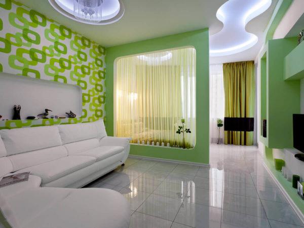 Фото зелёной гостиной-спальни 