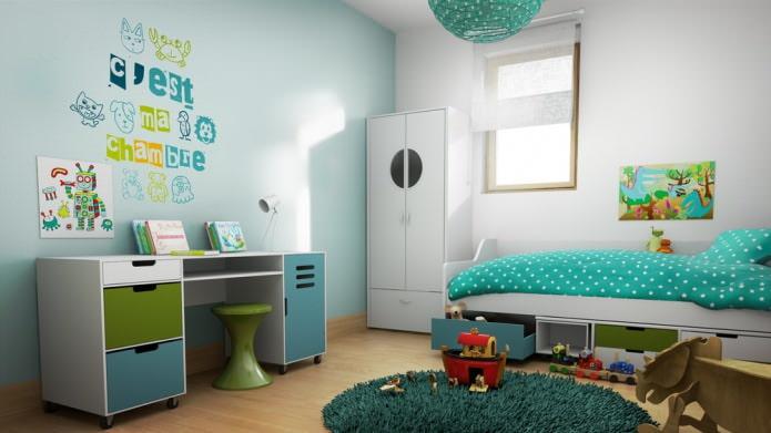 Бирюзовая детская комната для мальчика