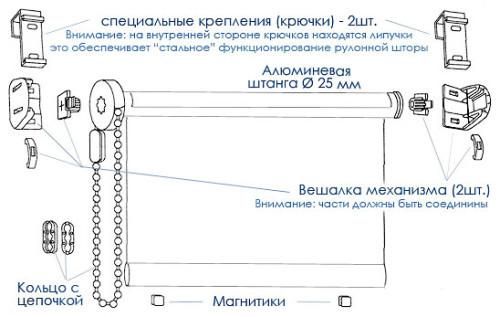 Схема монтажа рулонных штор
