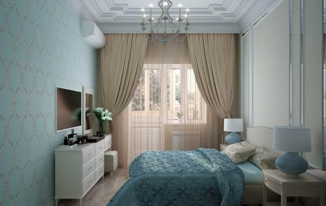 Красивый дизайн спальни с балконом