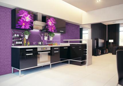 Черно-фиолетовая кухня.